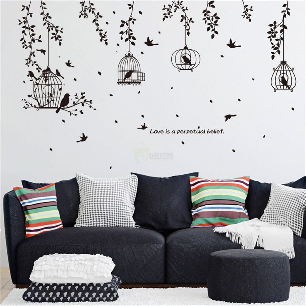 Birdcage wall stickers home decor living room stickers above sofa