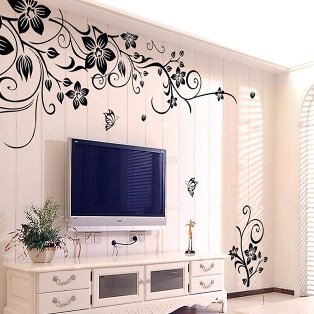 Buy Flowers And Vine Around Led Vinyl Wall Sticker Mural Decal Art In
